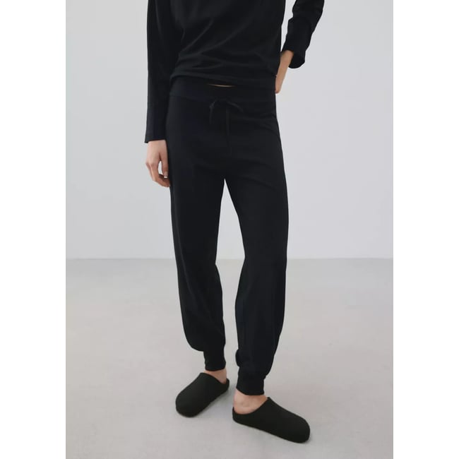 Pyjama deux pièces coton uni noir <span itemprop=