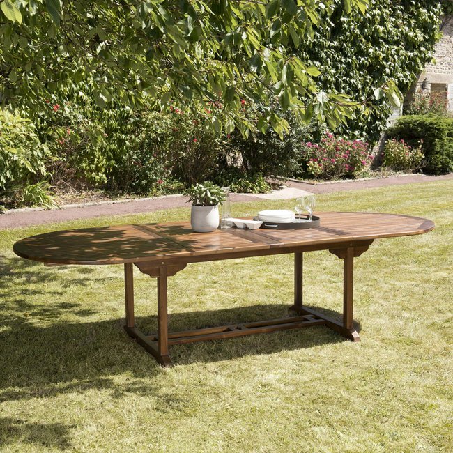 Table de jardin extensible en teck huilé 200/300 cm MACAO bois naturel <span itemprop=