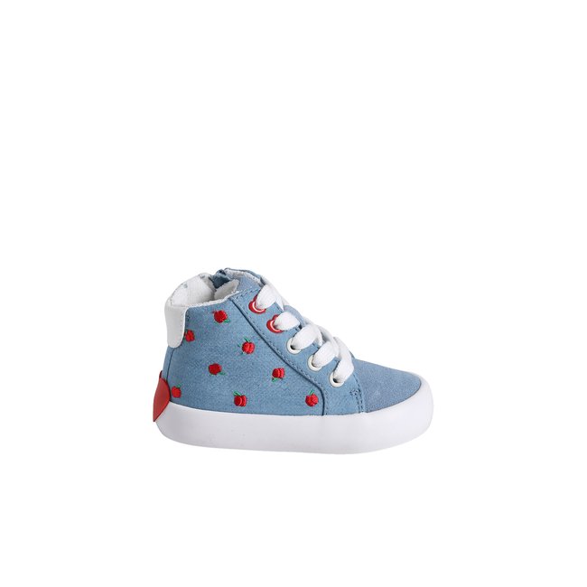 Baskets montantes lacées et zippées bleu imprimé <span itemprop=