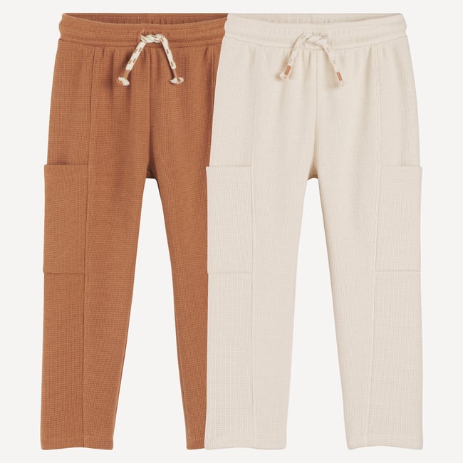 Lot de 2 joggings en maille nid d'abeille  beige + camel <span itemprop=