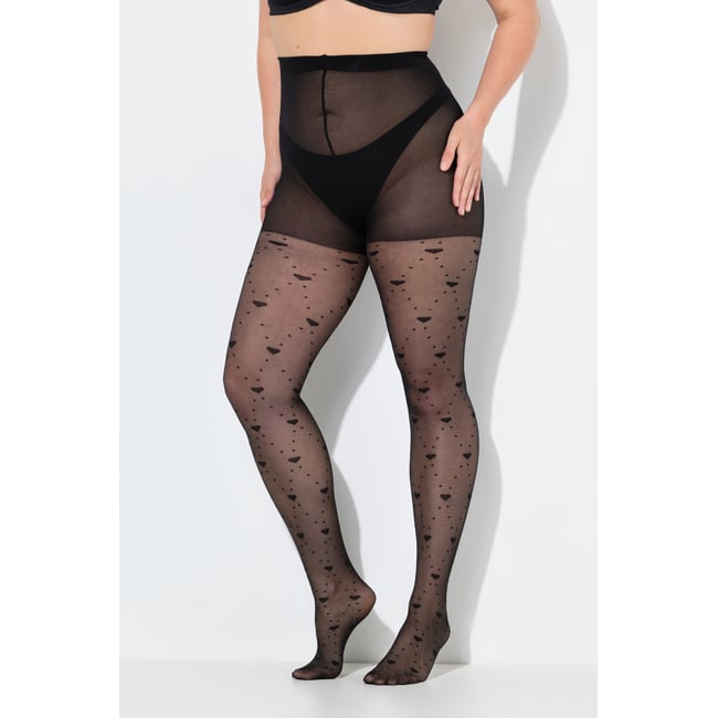 Collant motif cœurs, 70 deniers noir <span itemprop=