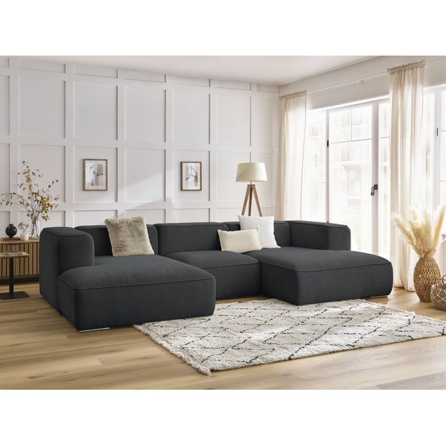 Canapé panoramique fixe 4 places en tissu texturé, ZEPHYR - BOBOCHIC