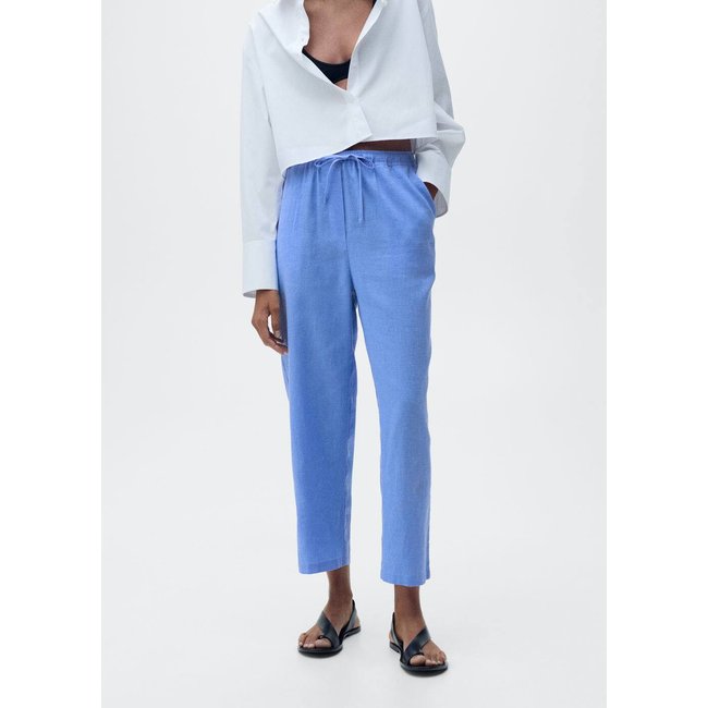 Pantalon droit lin bleu <span itemprop=