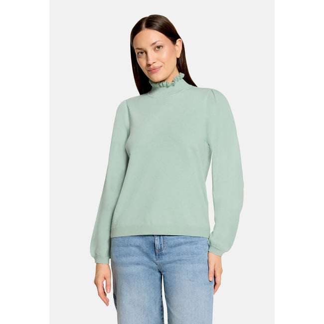 Pull-over en maille à ruches jadeite <span itemprop=