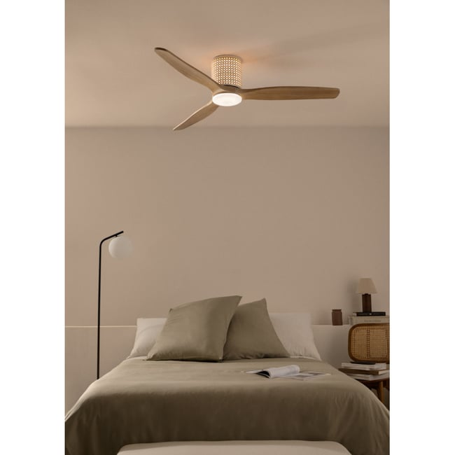 Ventilateur plafond 40W avec lumière et télécommande WIND CALM RATTAN rattan/bois naturel <span itemprop=