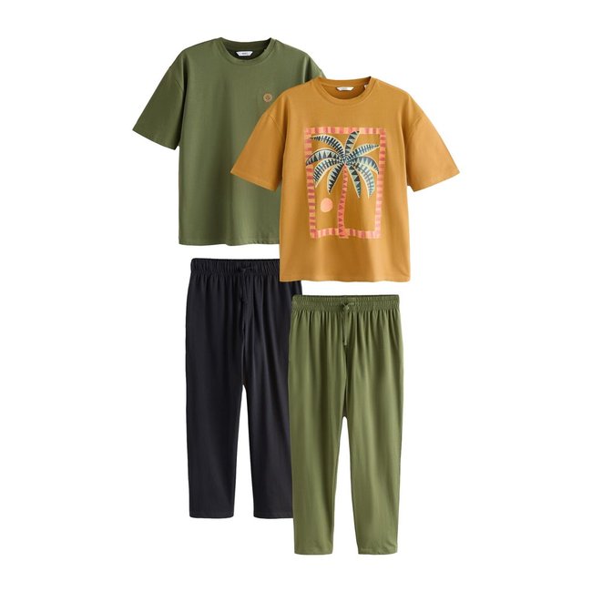 Pyjama imprimé à manches courtes, lot de 2 vert/orange <span itemprop=