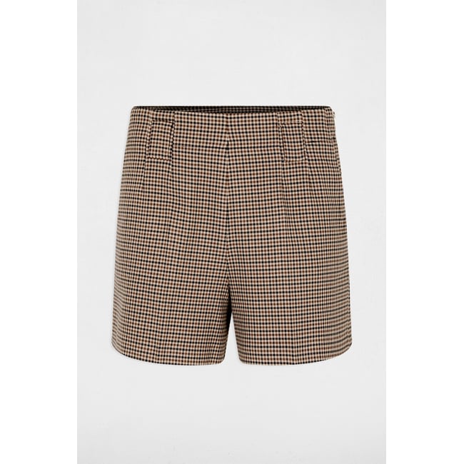 Short tweed taille haute marron <span itemprop=