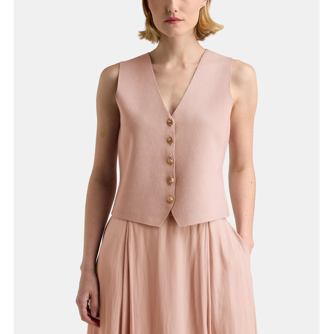 Gilet sans manches alfred mi maille rose terracotta <span itemprop=