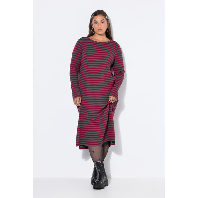 Robe maxi en jersey côtelé à rayures rouge vin <span itemprop=