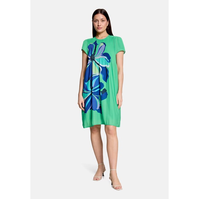 Robe plissée manches courtes green/cream <span itemprop=