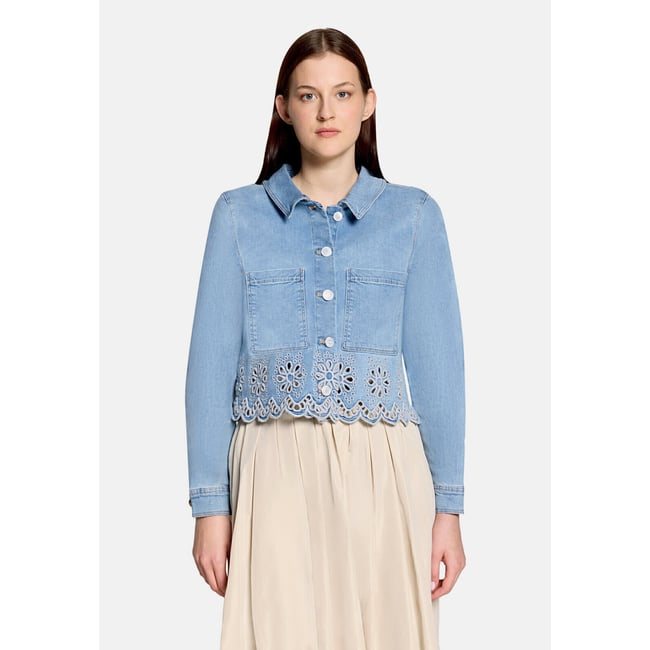 Veste en jean à broderies bleu <span itemprop=