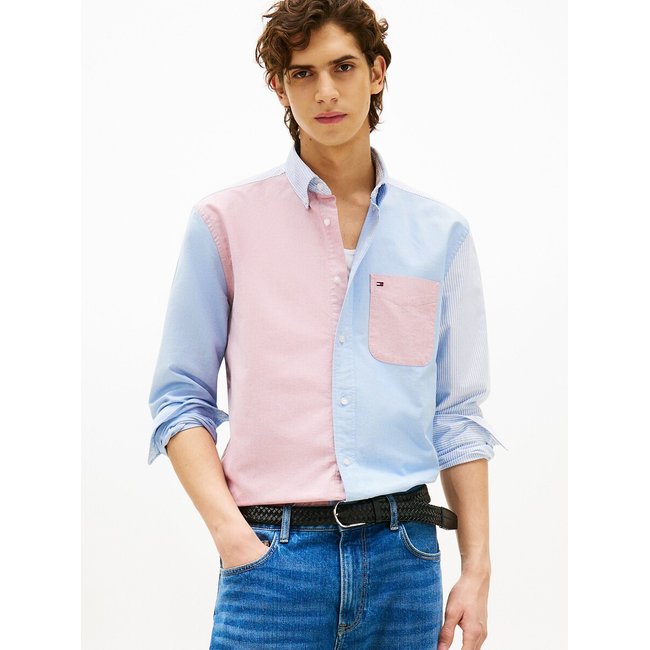 Chemise patchwork bleu/rose <span itemprop=