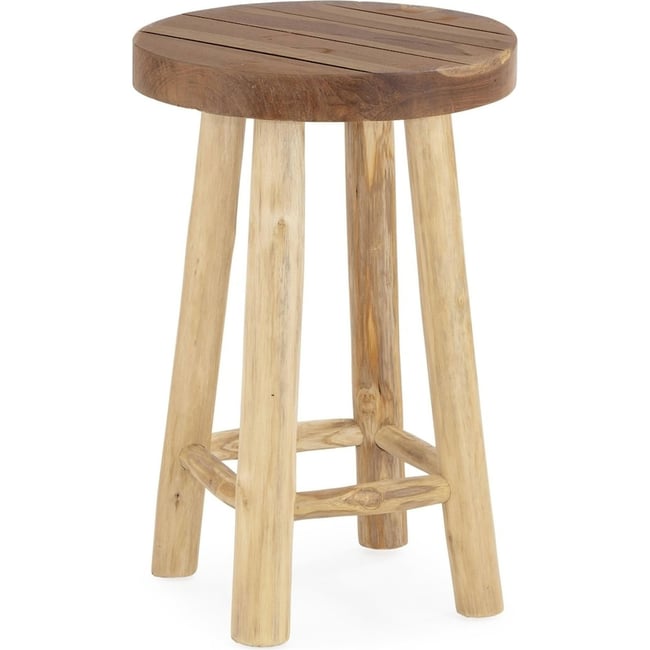 Tabouret rond en teck massif Couleur naturel <span itemprop=