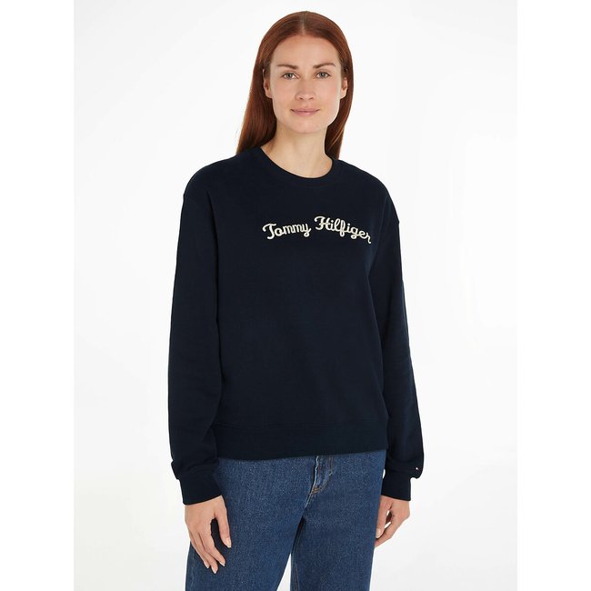 Cotton Crew Neck Sweatshirt, navy, TOMMY HILFIGER