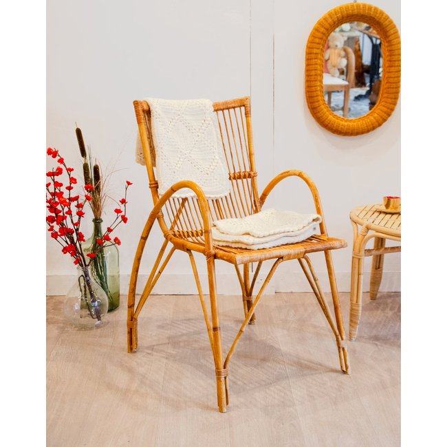 Fauteuil en rotin Ernest N°954 - Bon état Couleur bois clair <span itemprop=