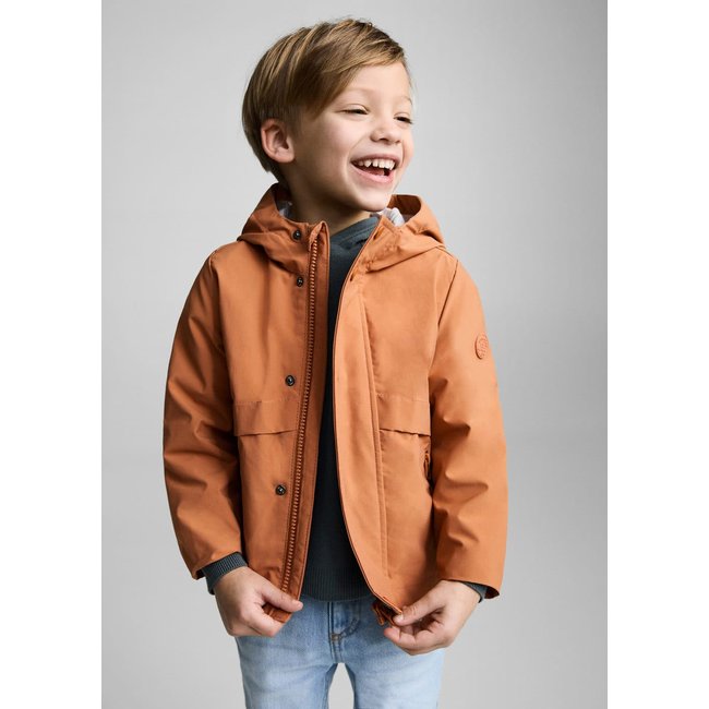 Parka imperméable capuche rouge-orangé <span itemprop=