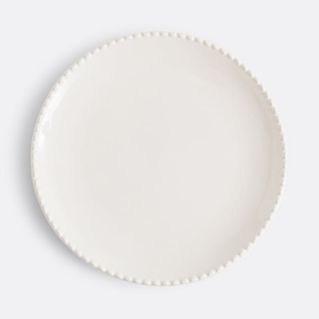 Lot 4 assiettes plates en grès liseré perlé, Akoya Couleur ecru <span itemprop=