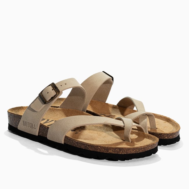 Tongs en cuir suédé DIANE beige <span itemprop=