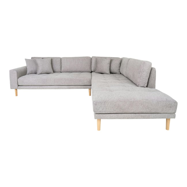 Canapé d'angle en tissu avec coussins AMSTERDAM Couleur gris clair - méridienne droite <span itemprop=
