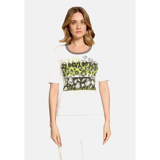 T-shirt basique de texture côtelée patch cream/green <span itemprop=