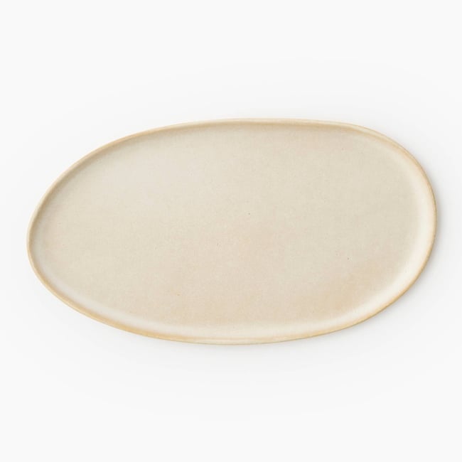 Plat ovale finition réactive, 26x14cm Couleur off white <span itemprop=