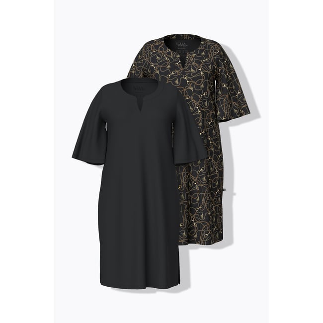 Lot de 2 chemises de nuit, col tunisien noir <span itemprop=