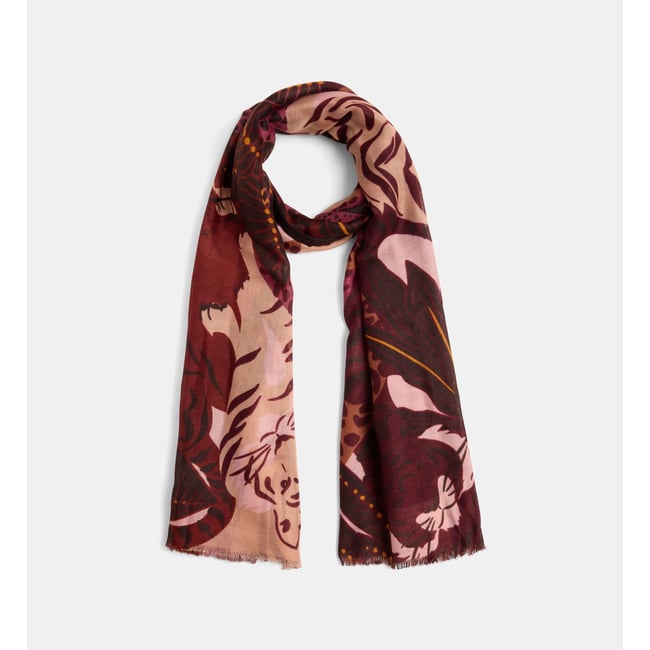 Étole fauvelle à motif animalier marron violet <span itemprop=