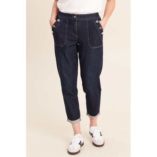 Pantalon mom 7/8ème en coton denim brut <span itemprop=