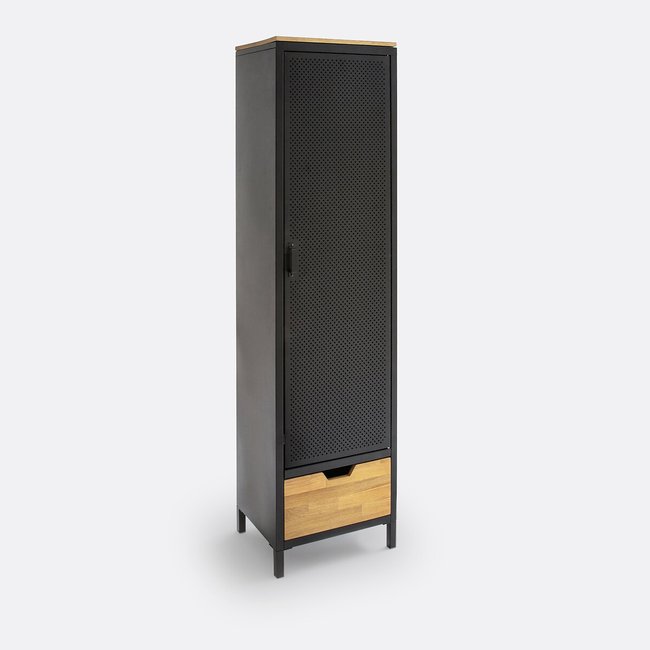 Armoire 1 porte 1 tiroir, métal acier, chêne Agama Couleur bois/métal <span itemprop=