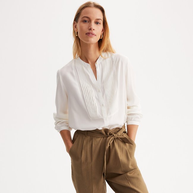 Blouse col rond, manches longues ecru <span itemprop=
