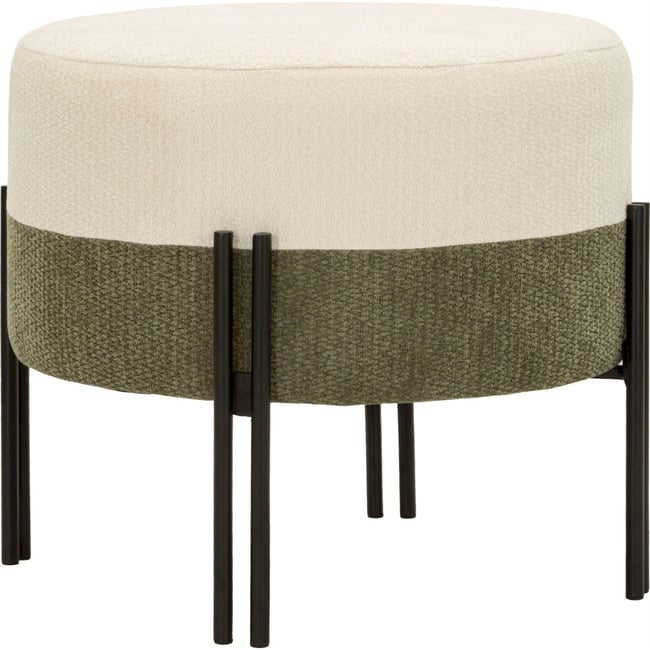 Pouf rond rembourrée piètement graphique MODERN Couleur beige crème gris vert et noir <span itemprop=