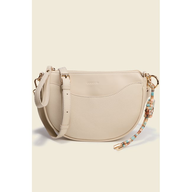 Sac demi-lune à bandoulière ivoire <span itemprop=