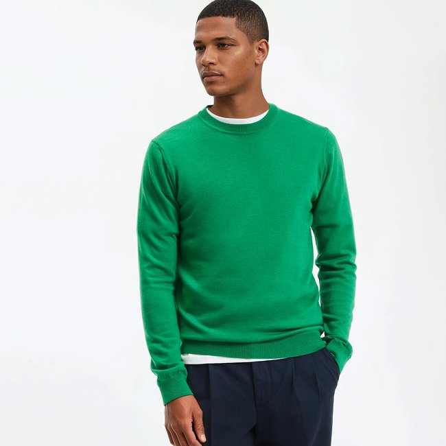 Pull laine mérinos Signature, BASTIEN  beige chiné <span itemprop=
