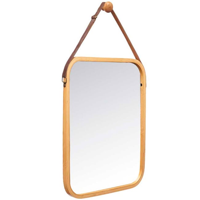 Miroir suspendu bambou + crochet mural 41x33cm Couleur v002237 <span itemprop=