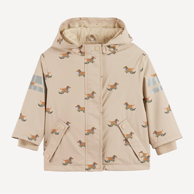 Ciré à capuche imprimé chiens imprimé beige <span itemprop=
