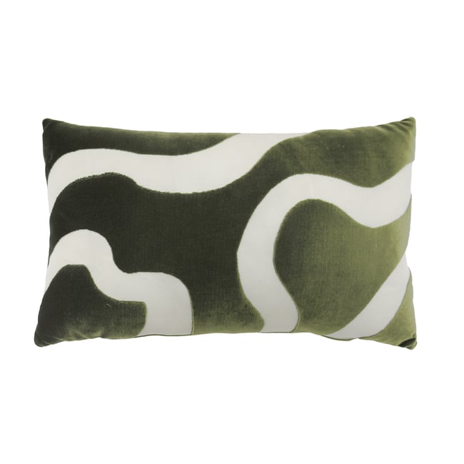 Coussin rectangulaire en velours à motif abstrait vert <span itemprop=