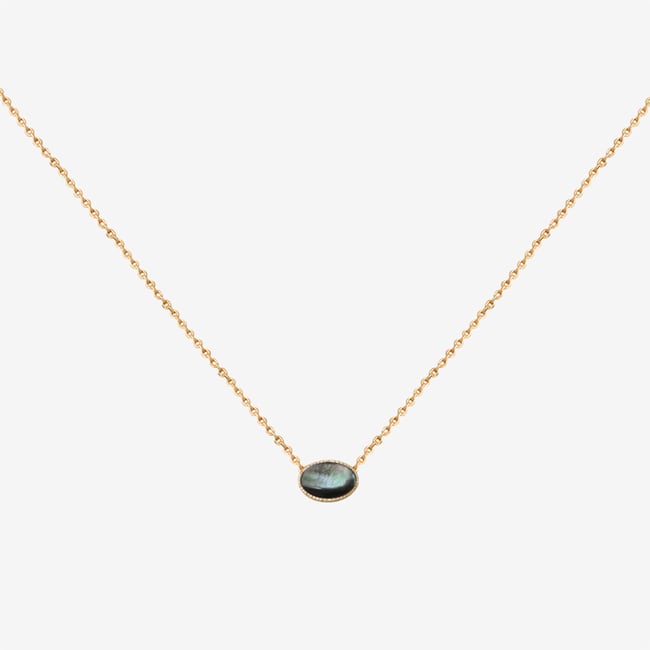 Collier cab ovale nacre grise gris <span itemprop=