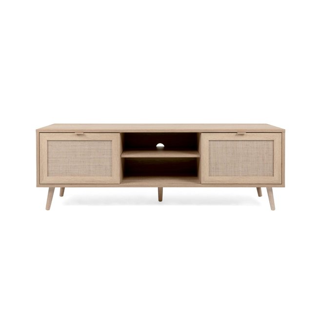 Meuble TV bohème 2 portes 1 niche centrale SONA Couleur bois naturel <span itemprop=
