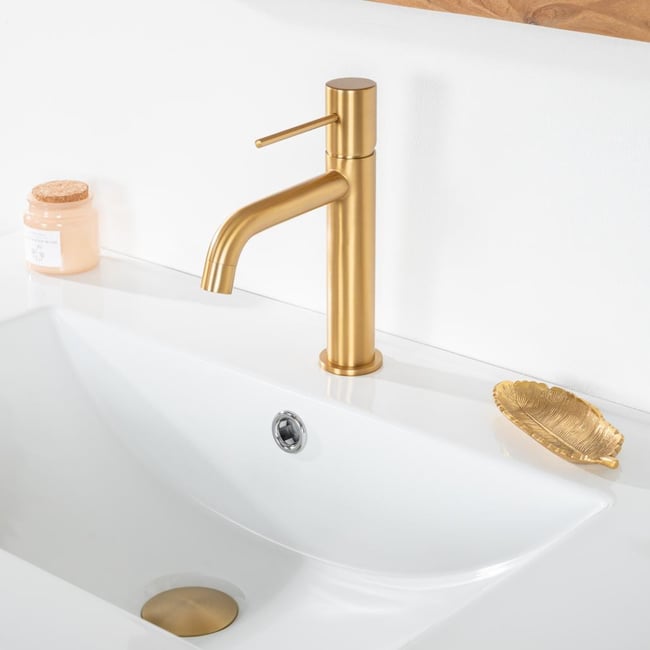 Mitigeur lavabo salle de bain LANA doré <span itemprop=