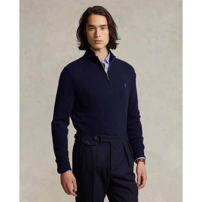 Wool Half Zip Jumper with Pony Player Embroidery