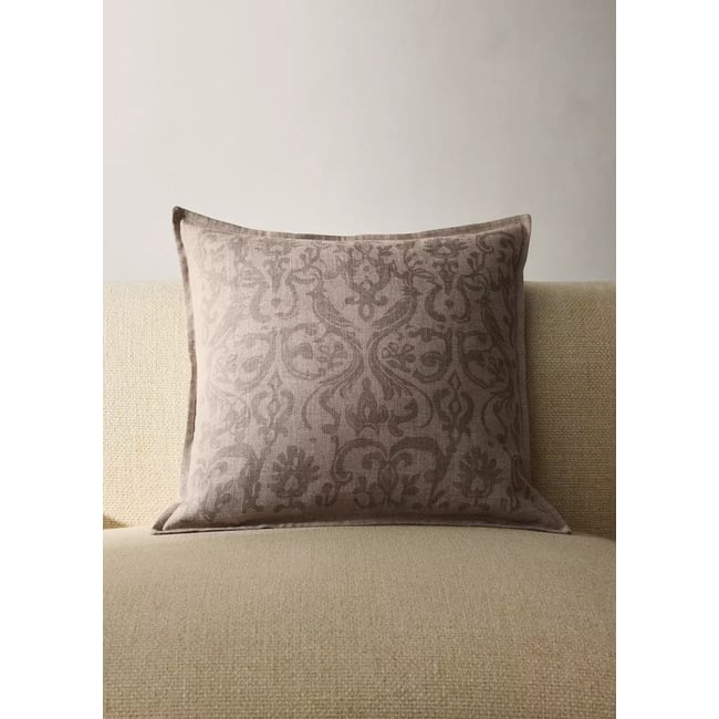Housse de coussin en lin et coton imprimé, motif ornemental 50 x 50 cm Couleur marron clair/pastel <span itemprop=