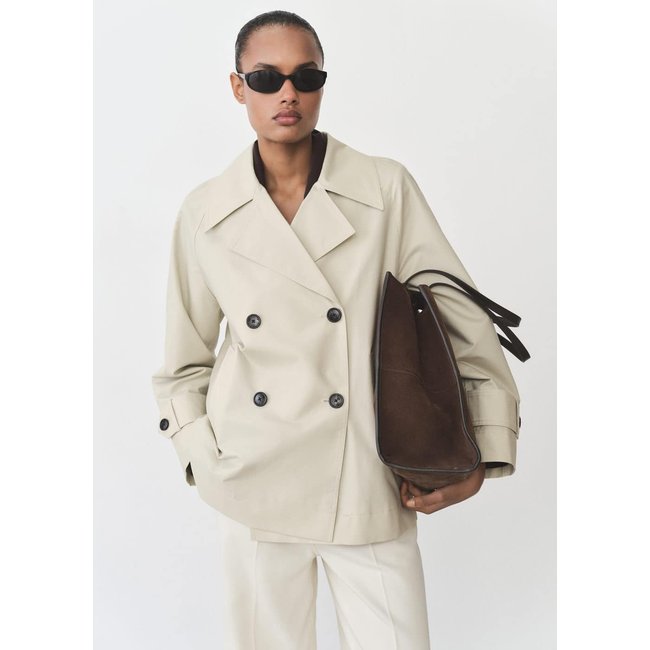 Trench court double boutonnage gris clair/pastel <span itemprop=