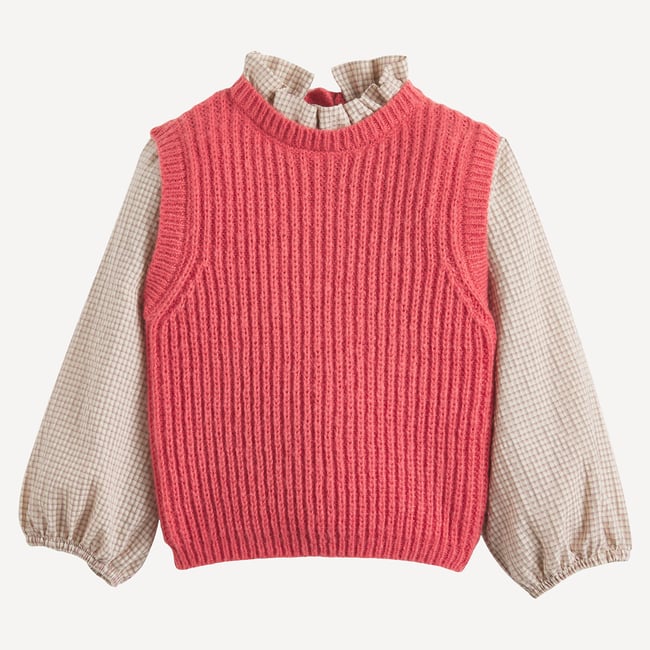 Pull chemise, effet 2 en 1 rose <span itemprop=