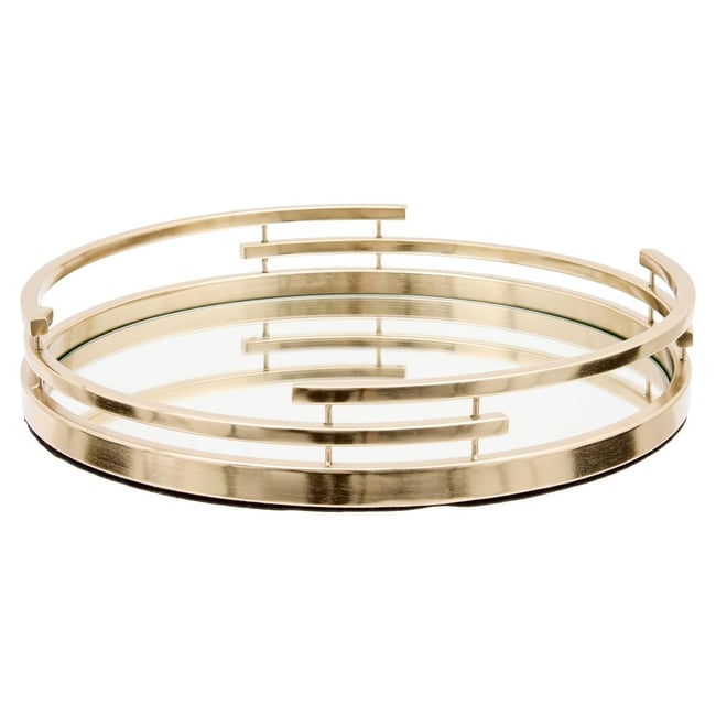 Plateau rond en métal et verre TAYMA Couleur doré <span itemprop=