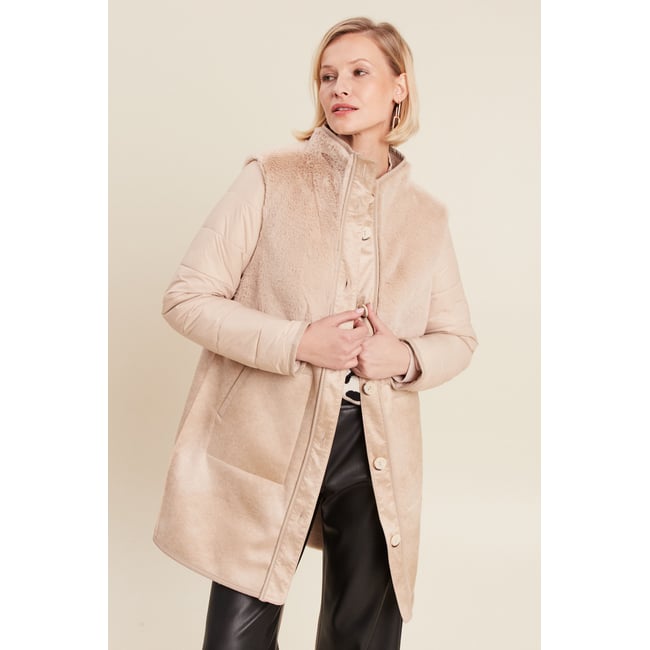 Manteau long suédine sable <span itemprop=
