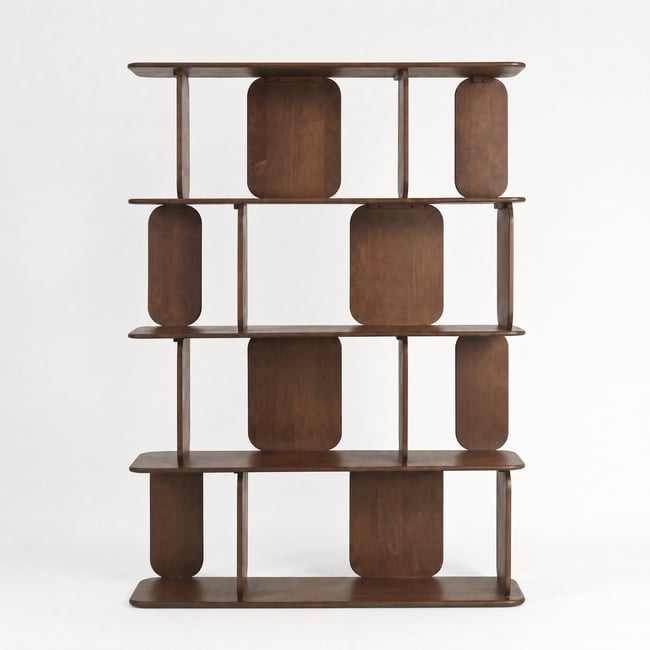 Bibliothèque en bois de manguier finition noyer, 4 niveaux - NINO Couleur marron foncé <span itemprop=