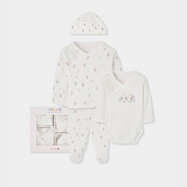 Lot maille bébé fille imprimé fleurs multicolore <span itemprop=