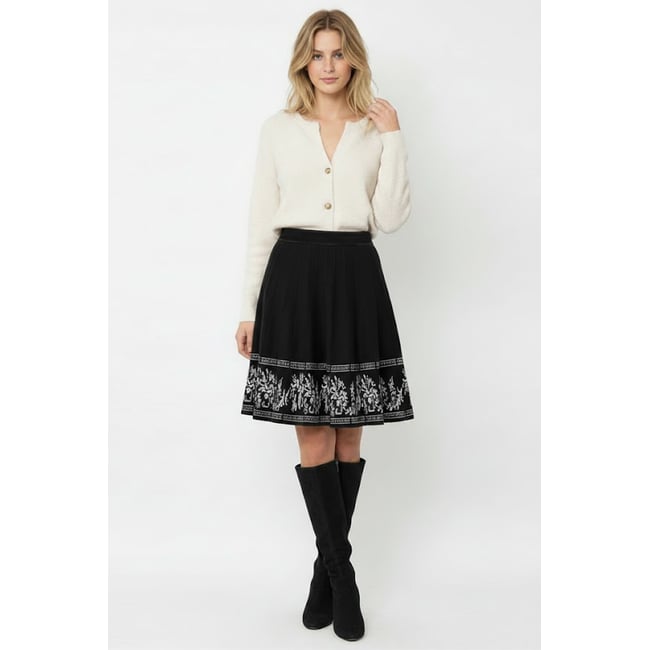 Jupe maille patineuse à bordure jacquard IDALIA noir <span itemprop=