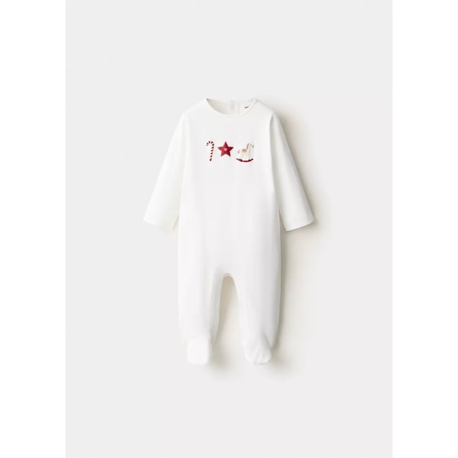 Pyjama coton imprimé blanc cassé <span itemprop=