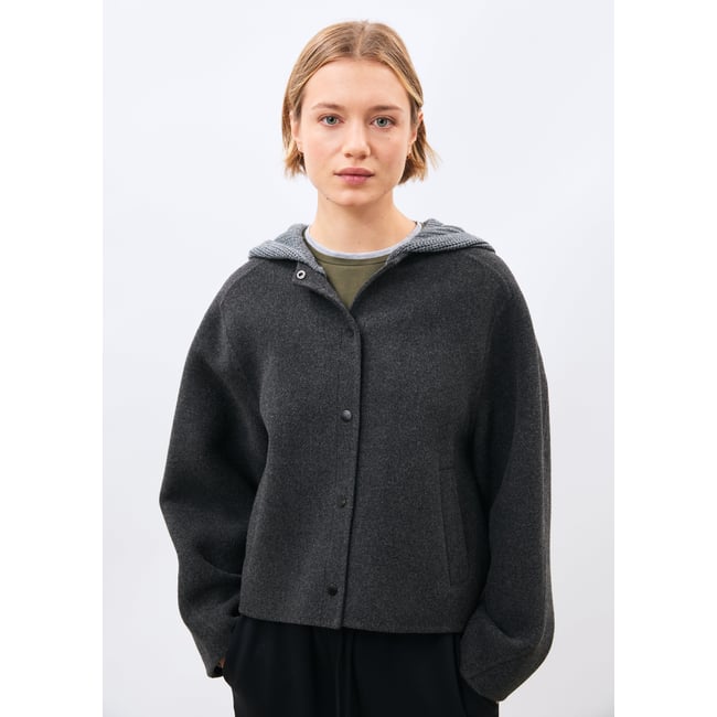 Manteau court en lainage gris clair/anthracite <span itemprop=